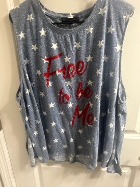 Fashion to Figure Blue Star-Print Tank with Red Script